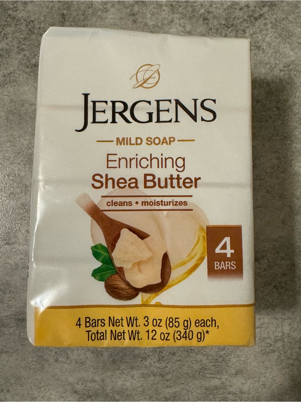 Jergens Mild Soap Enriching Shea Butter 4 Bars 3oz (85g) Each Total 12 oz (340g)